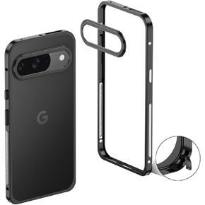 حافظة من سبائك الألومنيوم باللون الأسود والفضي لهاتف Google Pixel 10/10 Pro /10Pro غلاف ممتص الصدمات بإطار معدني مبرد (أسود، Google Pixel 10 Pro) in Kuwait