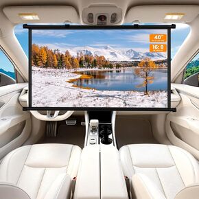 40 Inch Small Projector Screen, Upgrade Portable Pull Down & Roll Up Projector Screen for Car, SUV, RV, 16:9 HD 4K Mini Drop Down/Roll Down Screen for Home Movie, Gaming in Saudi Arabia