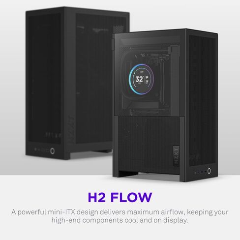 NZXT H2 Flow – Mini-ITX 20.7L High Airflow PC Case – Includes 2 x 120mm Top Fans & PCIe 5.0 Riser Cable – 331mm GPU – 280mm Radiator – Black in Saudi Arabia