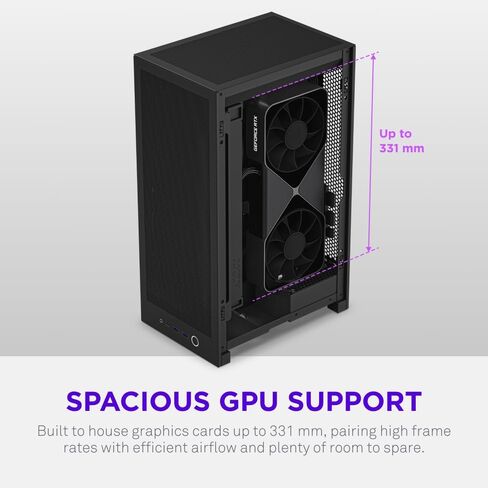 NZXT H2 Flow – Mini-ITX 20.7L High Airflow PC Case – Includes 2 x 120mm Top Fans & PCIe 5.0 Riser Cable – 331mm GPU – 280mm Radiator – Black in Saudi Arabia