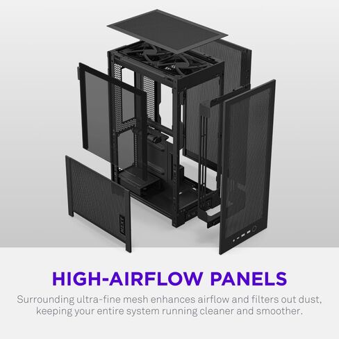 NZXT H2 Flow – Mini-ITX 20.7L High Airflow PC Case – Includes 2 x 120mm Top Fans & PCIe 5.0 Riser Cable – 331mm GPU – 280mm Radiator – Black in Saudi Arabia
