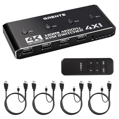 4 Port KVM Switch HDMI 1 Monitors 4 Computers - 4K@60Hz KVM Switcher with USB 2.0, 1 Keyboard 4 Computers Switch Box for Desktop, Mini PC, Laptop, Linux - with 4 HDMI Cables & USB Cables in Saudi Arabia