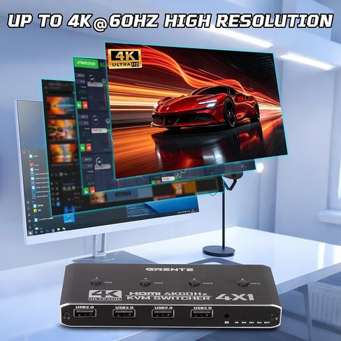 4 Port KVM Switch HDMI 1 Monitors 4 Computers - 4K@60Hz KVM Switcher with USB 2.0, 1 Keyboard 4 Computers Switch Box for Desktop, Mini PC, Laptop, Linux - with 4 HDMI Cables & USB Cables in Saudi Arabia