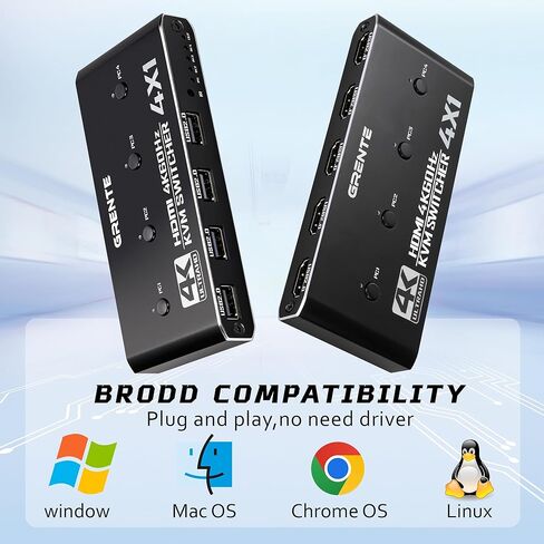 4 Port KVM Switch HDMI 1 Monitors 4 Computers - 4K@60Hz KVM Switcher with USB 2.0, 1 Keyboard 4 Computers Switch Box for Desktop, Mini PC, Laptop, Linux - with 4 HDMI Cables & USB Cables in Saudi Arabia