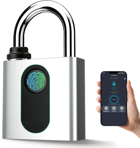 Fingerprint Padlock with Remote Authorization Smart Pad Lock for Outdoor Courtyard Warehouse Doors Anti-Theft Gym Locker Lock (Large) in Saudi Arabia