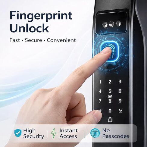 3D Face Recognition Smart Door Lock with Video Intercom, Tuya App Remote Access, Biometric Fingerprint & Palm Print Unlock, Heavy Duty Aluminum Mortise Lock for Home & Office (Black) in Saudi Arabia