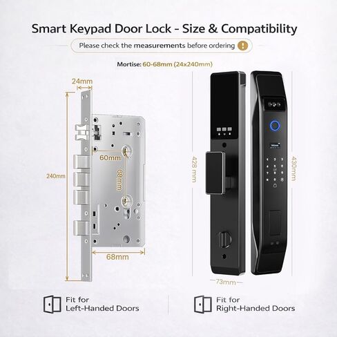 3D Face Recognition Smart Door Lock with Video Intercom, Tuya App Remote Access, Biometric Fingerprint & Palm Print Unlock, Heavy Duty Aluminum Mortise Lock for Home & Office (Black) in Saudi Arabia