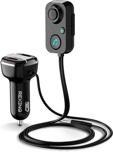 جهاز استقبال بلوتوث صغير Rexing AUX2 للسيارة مع بلوتوث 5.1، USB مزدوج، شحن سريع 3.0، جهير محسن، طقم سيارة AUX 3.5 ملم مع ميكروفون ستيريو للسيارة لإجراء مكالمات بدون استخدام اليدين، سيري ومساعد جوجل in Saudi Arabia