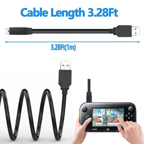 5 قطع قلم ستايلس وكابل شحن USB لجهاز Wii U Gamepad، سلك شحن USB بطول 3.28 قدم لجهاز التحكم عن بعد Wii U Gamepad (بدون محول تيار متردد) (أسود) in Saudi Arabia