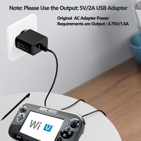 5 قطع قلم ستايلس وكابل شحن USB لجهاز Wii U Gamepad، سلك شحن USB بطول 3.28 قدم لجهاز التحكم عن بعد Wii U Gamepad (بدون محول تيار متردد) (أسود) in Saudi Arabia