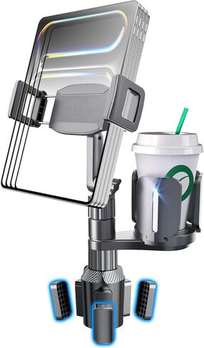 eSamcore Tablet Holder for Car Cup Holder Mount, 14" Height Adjustable iPad Holder for Truck, Cupholder Tablet Stand with Extra Drink Holder, Fits iPad Pro Air Mini, iPhone 17 16 Pro Max, Galaxy Tab in Saudi Arabia