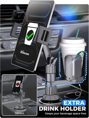 eSamcore Tablet Holder for Car Cup Holder Mount, 14" Height Adjustable iPad Holder for Truck, Cupholder Tablet Stand with Extra Drink Holder, Fits iPad Pro Air Mini, iPhone 17 16 Pro Max, Galaxy Tab in Saudi Arabia