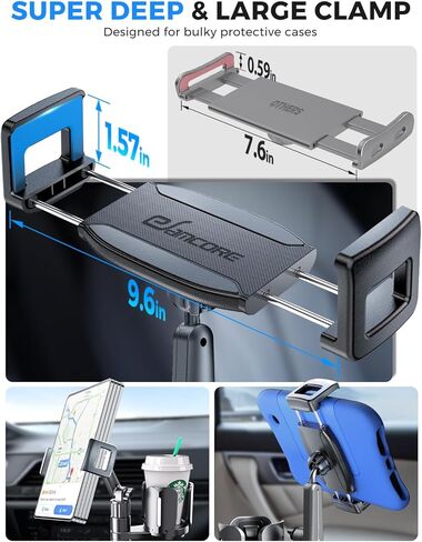 eSamcore Tablet Holder for Car Cup Holder Mount, 14" Height Adjustable iPad Holder for Truck, Cupholder Tablet Stand with Extra Drink Holder, Fits iPad Pro Air Mini, iPhone 17 16 Pro Max, Galaxy Tab in Saudi Arabia