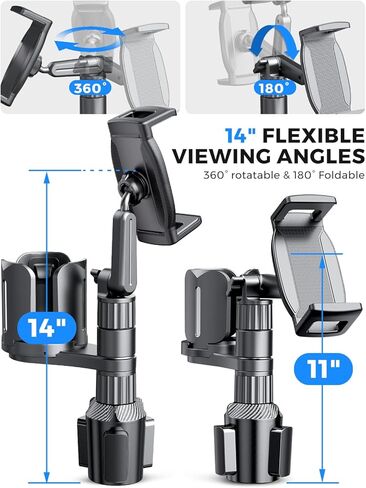 eSamcore Tablet Holder for Car Cup Holder Mount, 14" Height Adjustable iPad Holder for Truck, Cupholder Tablet Stand with Extra Drink Holder, Fits iPad Pro Air Mini, iPhone 17 16 Pro Max, Galaxy Tab in Saudi Arabia