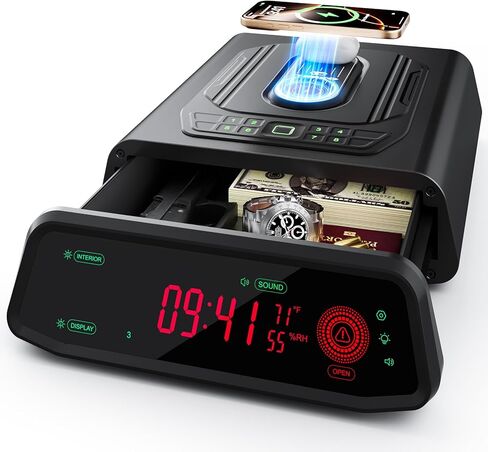Biometric Gun Safe for Handgun | 0.3S Auto-Open Quick Access Pistol Safe with Fingerprint & Wireless Charger, Smart LED Display, Handgun Safe for Nightstand/Bedside/Home, Gift for Gun Owners in Saudi Arabia