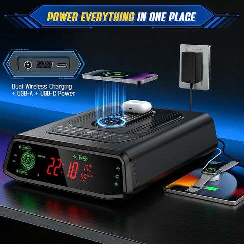 Biometric Gun Safe for Handgun | 0.3S Auto-Open Quick Access Pistol Safe with Fingerprint & Wireless Charger, Smart LED Display, Handgun Safe for Nightstand/Bedside/Home, Gift for Gun Owners in Saudi Arabia