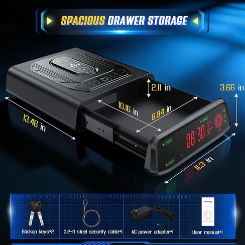 Biometric Gun Safe for Handgun | 0.3S Auto-Open Quick Access Pistol Safe with Fingerprint & Wireless Charger, Smart LED Display, Handgun Safe for Nightstand/Bedside/Home, Gift for Gun Owners in Saudi Arabia