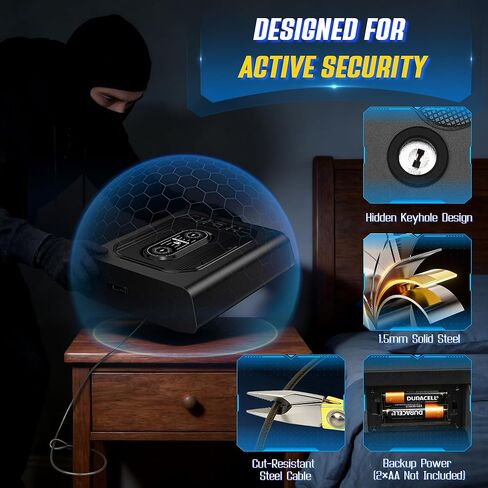 Biometric Gun Safe for Handgun | 0.3S Auto-Open Quick Access Pistol Safe with Fingerprint & Wireless Charger, Smart LED Display, Handgun Safe for Nightstand/Bedside/Home, Gift for Gun Owners in Saudi Arabia