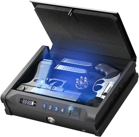 Biometric Quick Access Gun Safe for 2 9mm Pistols,3-Ways Unlock Fingerprint Digital PIN Key,Portable Handgun Safe with LCD Screen,Lock Box for Home Bedroom Bedside Nightstand and Car,JuJuSafeWin in Saudi Arabia