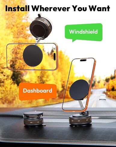 Meifigno Upgraded Cell Phone Holder for MagSafe, Magnetic Adjustable Car Phone Holder, Vacuum Suction Cup Phone Mount Compatible with iPhone 17 Pro Max and All Smartphones in Saudi Arabia