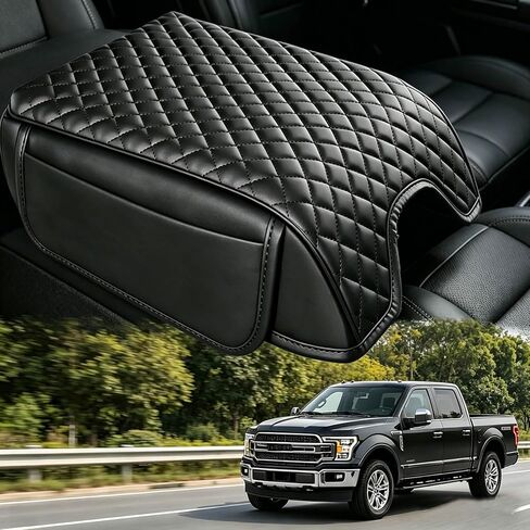 غطاء وحدة التحكم المركزية متوافق مع Ford F150 2015-2020، F250 F350 F450 2017-2022، Expedition 2018-2024، غطاء صندوق مسند الذراع من جلد البولي يوريثان، واقي مضاد للخدش، (مقعد الدلو فقط) in Kuwait