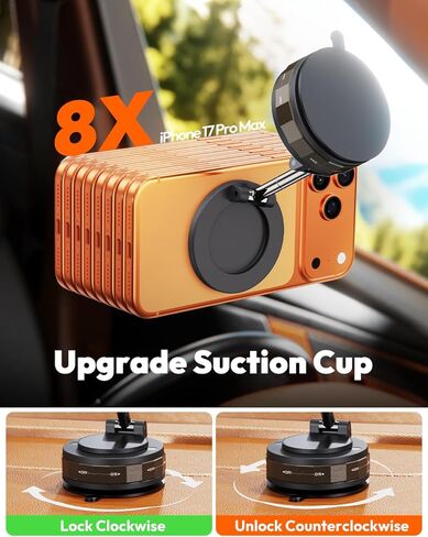 Meifigno Upgraded Cell Phone Holder for MagSafe, Magnetic Adjustable Car Phone Holder, Vacuum Suction Cup Phone Mount Compatible with iPhone 17 Pro Max and All Smartphones in Saudi Arabia
