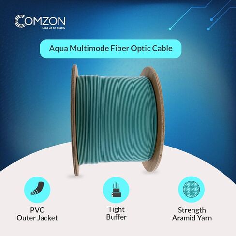 COMZON 1000ft Aqua 2 Fiber Indoor Distribution Fiber Optic Cable, Multimode 50/125 OM3, Plenum Rated, 10Gbps High-Speed, Bare End in Saudi Arabia