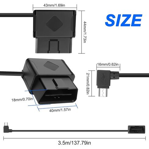XMSJSIY OBD Power Cable for Dash Camera 90 Degree Right Angle Micro USB to OBD Parking Monitor Cable 12V-24V to 5V Dash Cam Hardwire Kit with Voltage Display and Low Voltage Protection - 3.5M/11.48FT in Saudi Arabia