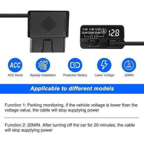 XMSJSIY OBD Power Cable for Dash Camera 90 Degree Right Angle Micro USB to OBD Parking Monitor Cable 12V-24V to 5V Dash Cam Hardwire Kit with Voltage Display and Low Voltage Protection - 3.5M/11.48FT in Saudi Arabia