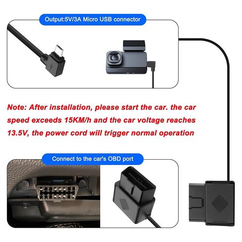 XMSJSIY OBD Power Cable for Dash Camera 90 Degree Right Angle Micro USB to OBD Parking Monitor Cable 12V-24V to 5V Dash Cam Hardwire Kit with Voltage Display and Low Voltage Protection - 3.5M/11.48FT in Saudi Arabia