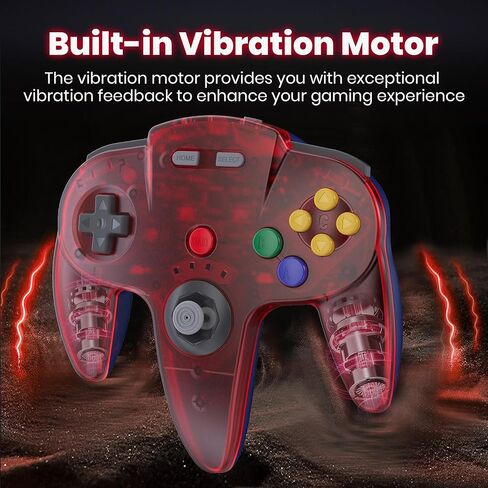2 Pack Wireless N64 Controller Made for Switch 1 & 2, N64 Console, Wireless 2.4 GHz Receivers Compatible with Switch Online, Windows PC, macOS (Built-in Vibration) (Rechargeable) Cyan/Clear Red in Saudi Arabia
