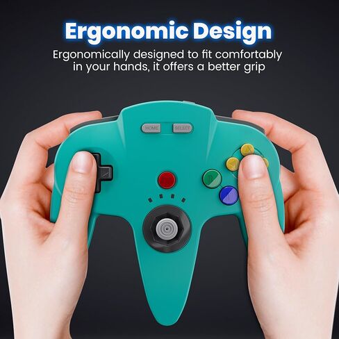 2 Pack Wireless N64 Controller Made for Switch 1 & 2, N64 Console, Wireless 2.4 GHz Receivers Compatible with Switch Online, Windows PC, macOS (Built-in Vibration) (Rechargeable) Cyan/Clear Red in Saudi Arabia