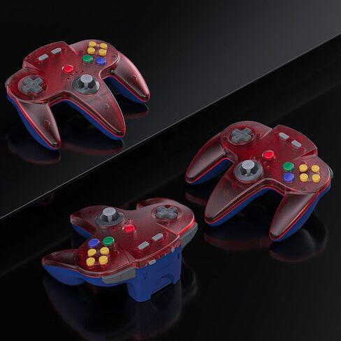 2 Pack Wireless N64 Controller Made for Switch 1 & 2, N64 Console, Wireless 2.4 GHz Receivers Compatible with Switch Online, Windows PC, macOS (Built-in Vibration) (Rechargeable) Cyan/Clear Red in Saudi Arabia