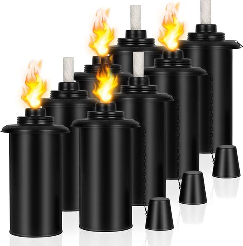 12oz Torch Replacement Canisters - 4 Pack Bamboo Torch Fuel Canister Torches Cans With Wicks and Covers, Refillable Metal Tabletop Lantern For Garden, Patio, Luau Party in Saudi Arabia