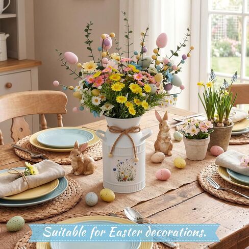 Yinder 7 Pcs Easter Artificial Flower Centerpiece Decoration with Vase, Daisy Bouquet Faux Egg Berry Pick, Spring Floral Arrangement for Party Home(Green,Easter) in Saudi Arabia