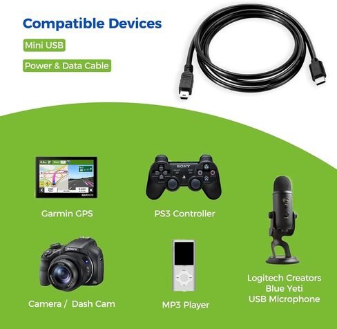 كابل شحن USB صغير إلى USB-C لمبدعي Logitech Blue Yeti USB ميكروفون، Garmin GPS، وحدة تحكم PlayStation 3، آلة حاسبة رسومية TI-84 Plus CE، كاميرا، كاميرا داش، MP3 والمزيد in Saudi Arabia