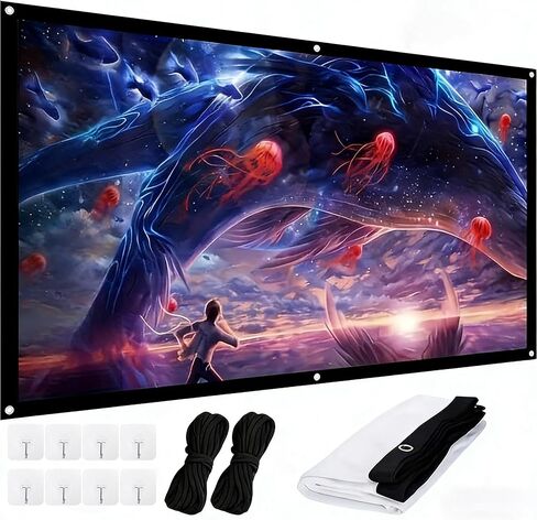 100 Inch Projector Screen 16:9 Foldable Anti-Crease Portable Grommeted Design for Home Theater Outdoor Indoor Double Sided Projection in Saudi Arabia