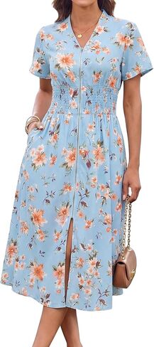 GRACE KARIN Womens Summer Maxi Floral Dress Casual 2026 Long Zipper Dresses Boho Flowy Beach Vacation Sundress with Pockets in Saudi Arabia
