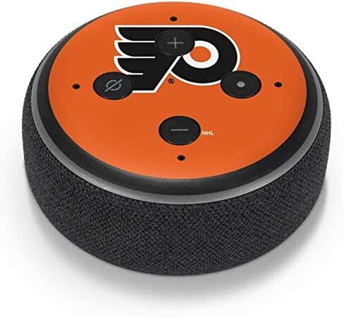 غلاف صوتي من Skinit متوافق مع Amazon Echo Dot 3 - تصميم شعار NHL Philadelphia Flyers مرخص رسميًا in Saudi Arabia