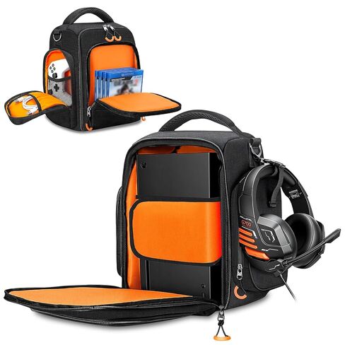 RIGHTPARTS Travel Carrying Case for Xbox Series X, Protective Shoulder Bag with Multiple Pockets for Controllers, Games, Cables & Accessories, Orange in Saudi Arabia