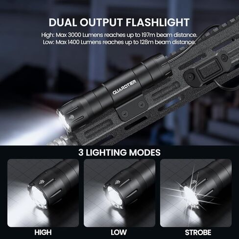 ضوء Guardtier M105 3000 لومن، متوافق مع مصباح يدوي Mlok القابل لإعادة الشحن مع مفتاح الضغط، لوحة التركيب متضمنة in Saudi Arabia