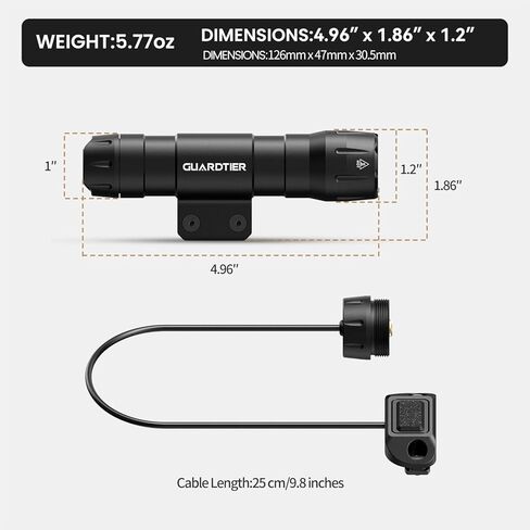 ضوء Guardtier M105 3000 لومن، متوافق مع مصباح يدوي Mlok القابل لإعادة الشحن مع مفتاح الضغط، لوحة التركيب متضمنة in Saudi Arabia