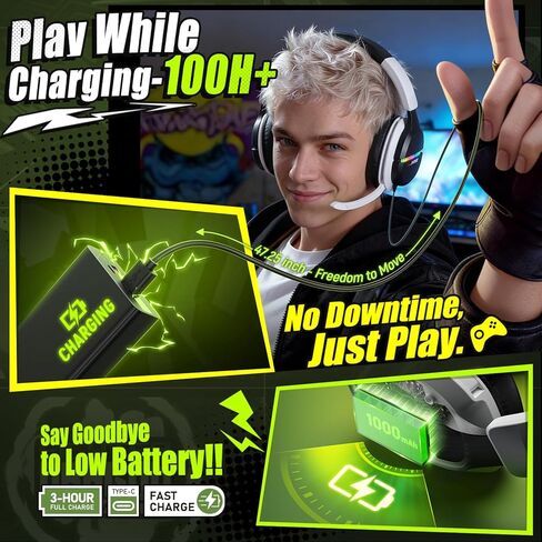 WF18 Wireless Gaming Headset, Up to 100H Battery, 2.4GHz & Bluetooth 5.3, 7.1 Surround Sound for FPS, Battle Royale & Sports Games for ps5, PC, Switch, Mobile in Saudi Arabia