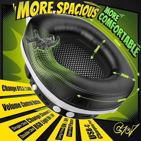 WF18 Wireless Gaming Headset, Up to 100H Battery, 2.4GHz & Bluetooth 5.3, 7.1 Surround Sound for FPS, Battle Royale & Sports Games for ps5, PC, Switch, Mobile in Saudi Arabia