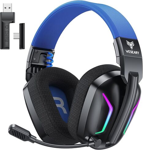 WESEARY Wireless Gaming Headset for PS5, PS4, PC, Switch & Mac, 20ms Ultra-Low Latency, 2.4GHz USB & Bluetooth 5.4 Gaming Headphones with Mic, 50H Battery Life, 3D Spatial Audio, Dynamic Lighting in Saudi Arabia
