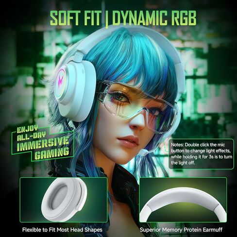Wireless Gaming Headset for PS5 PS4 PC Switch Mac - 2.4GHz USB/Type-C & Bluetooth 5.4 RGB Headphones with 100H Battery, 7.1 Surround Sound, Noise Cancelling Mic & 3 Audio Modes (HiFi/Music/Game) in Saudi Arabia