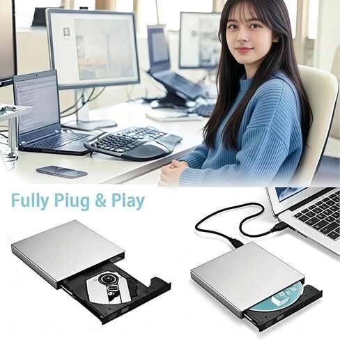 Portable External DVD CD Drive, CD DVD ROM Player CD-RW DVD-RW Burner Writer Recorder, USB External Optical Drive for Laptop Desktop PC with Storage Bag in Saudi Arabia
