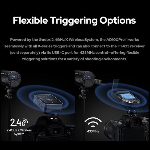 Godox AD100 Pro II AD100Pro II 100Ws Flash, with X3 S Trigger, 490 Full Power Flashes, 0.01-1.5s Recycling, 2W LED Model Light, 1/8000s HSS, 2.4G Wireless, Pocket Flash Strobe for DSLR Cameras in Saudi Arabia