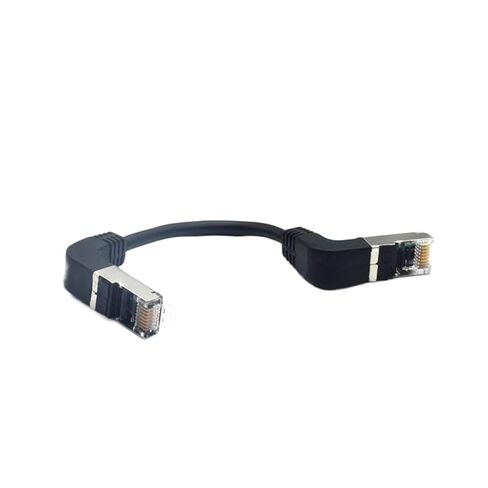 2Pcs Pure Copper Category 5e Twisted Pair Cable Cat5 Double Bottom Bend Short Wire 90 Degree Right Angle Bottom Bend Network Connection Wire 0.15M in Saudi Arabia
