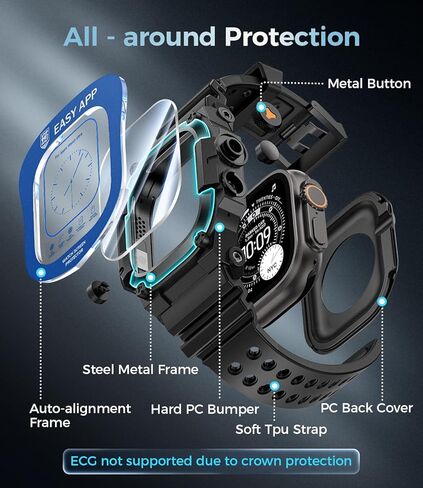 Goton Rugged Case with Band for Apple Watch Ultra 3/2/1 49mm, Military Grade Shockproof Cover + Screen Protector Kit for iWatch Band Men, Skin-Friendly TPU Strap for Outdoor Adventures in Saudi Arabia